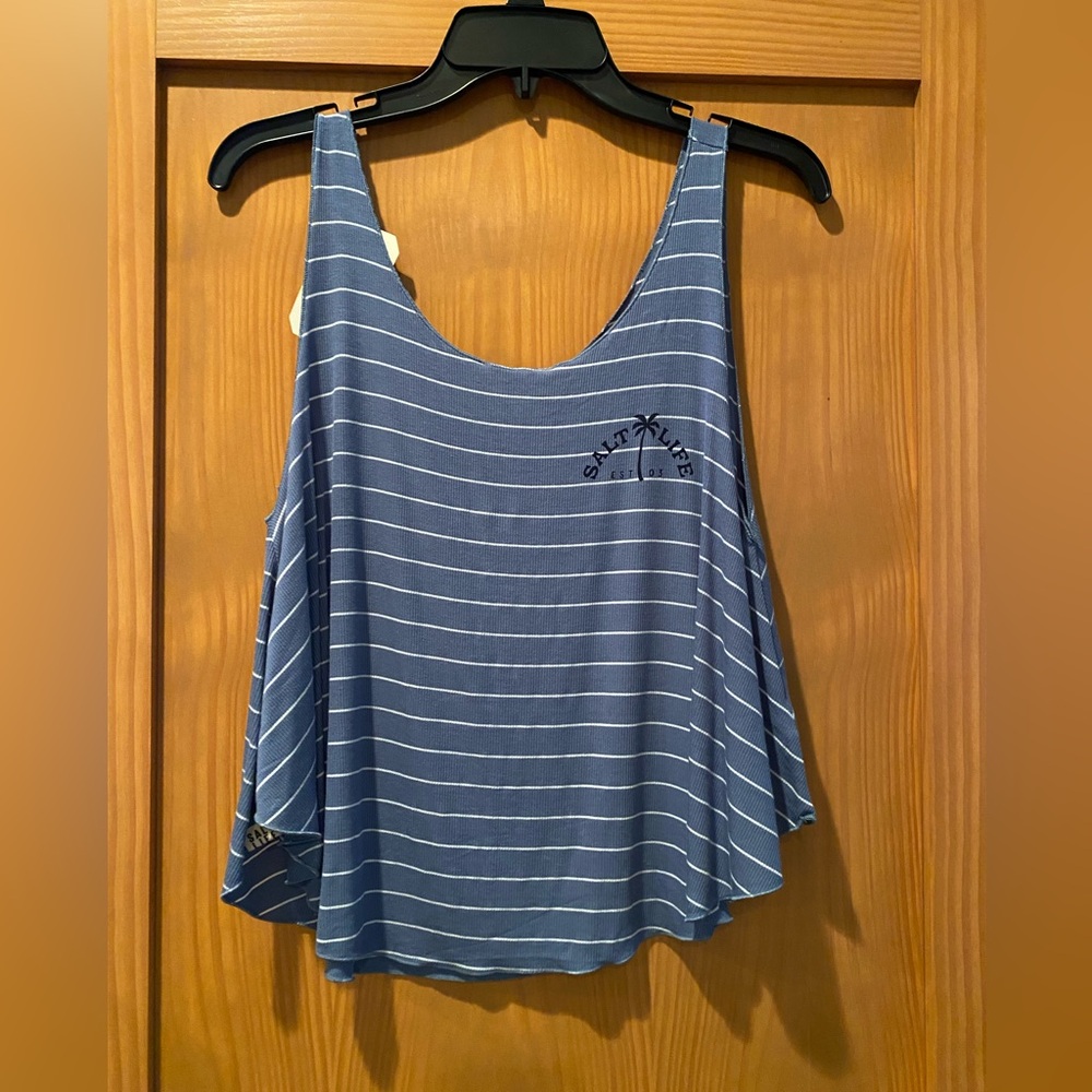 Salt Life Women's  Shoreline Stripe Periwinkle Blue Tank Top NWT